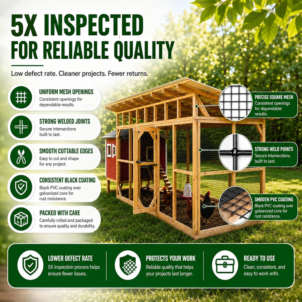 Hardware Cloth 1/2 inch Chicken Wire Fencing 48 x 100 Ft 19-Gauge | Black Vinyl Coated Wire Mesh Roll, Garden Fencing, Welded Wire Fence Roll, Wire Mesh Fencing, Rabbit Wire and Rodeng Wire