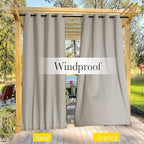 NICETOWN 2 Panels Waterproof Outdoor Curtains Fixed Grommet & Back Tab on Top & Bottom, Thermal Insulated Keep Rain & Sun Out Privacy Windproof Outdoor Draperies with Rope, W52 x L72, Natural