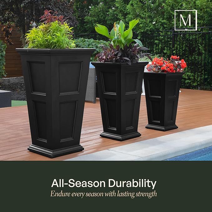 Mayne Fairfield 28-Inch Tall Planter – Self-Watering, Weather-Resistant Planter for Flowers – Durable Outdoor Design for Patio, Porch, or Entryway