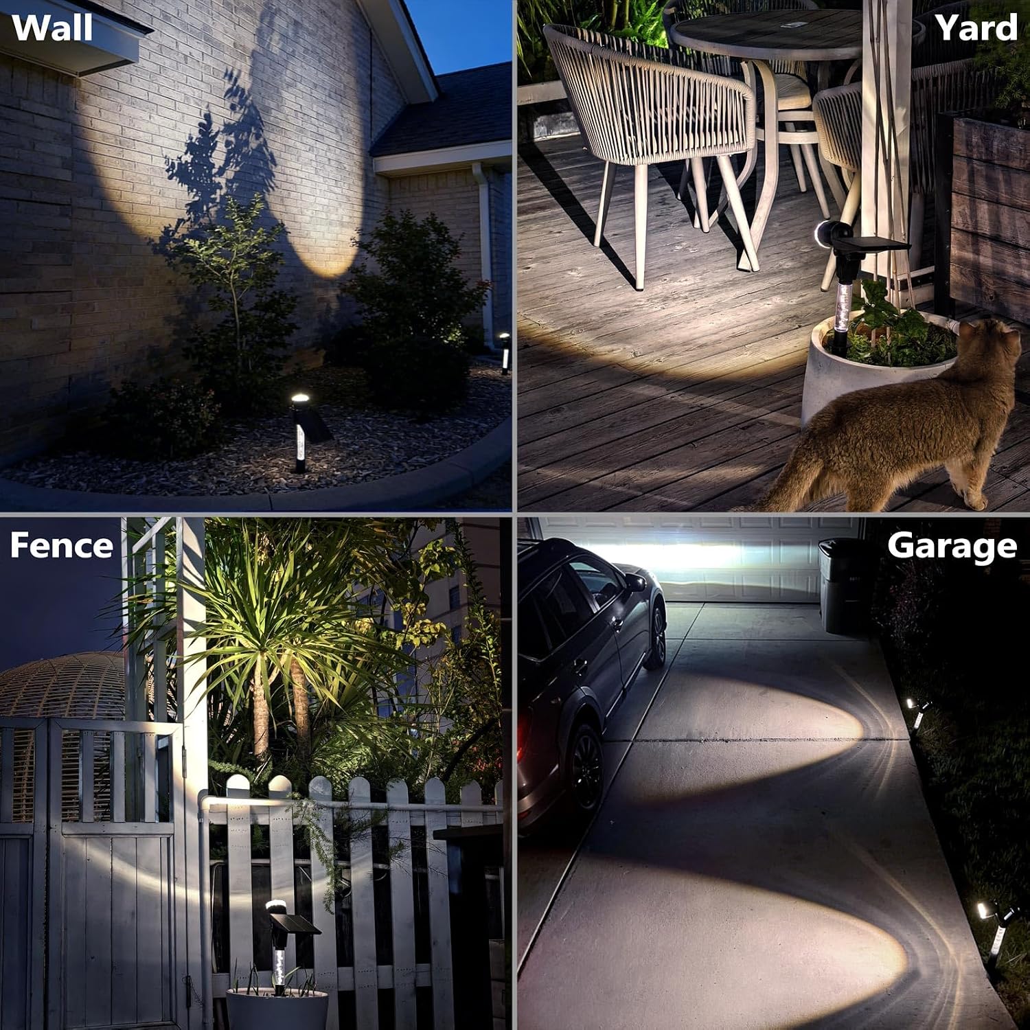 DenicMic Solar Spot Lights Outdoor Waterproof White Lens LED 4 Pack | Adjustable Angle Long Range Solar Lights Outdoor for Yard Garden Patio Wall Tree Landscape Spotlights, Acrylic Lighted Pole