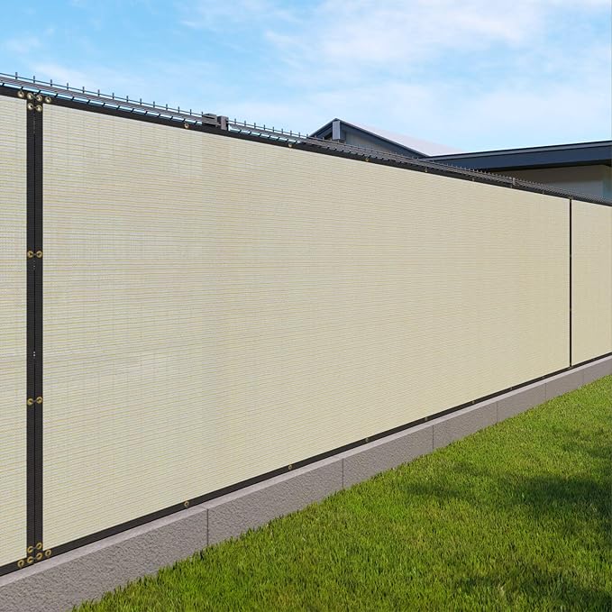 Windscreen4less Privacy Fence Screen Heavy Duty Windscreen Fencing Mesh Fabric Shade Net Cover with Brass Grommtes for Outdoor Wall Garden Yard Pool Deck, 6'x197' Beige