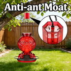 20oz Glass Hummingbird Feeder for Outdoor with Anti-Bee Ports, Red | Attract More Hummingbirds, Durable Glass, Leak-Proof, Easy To Clean, Built In Ant Moat, Bird Lover Gift, Hanging Garden Decor