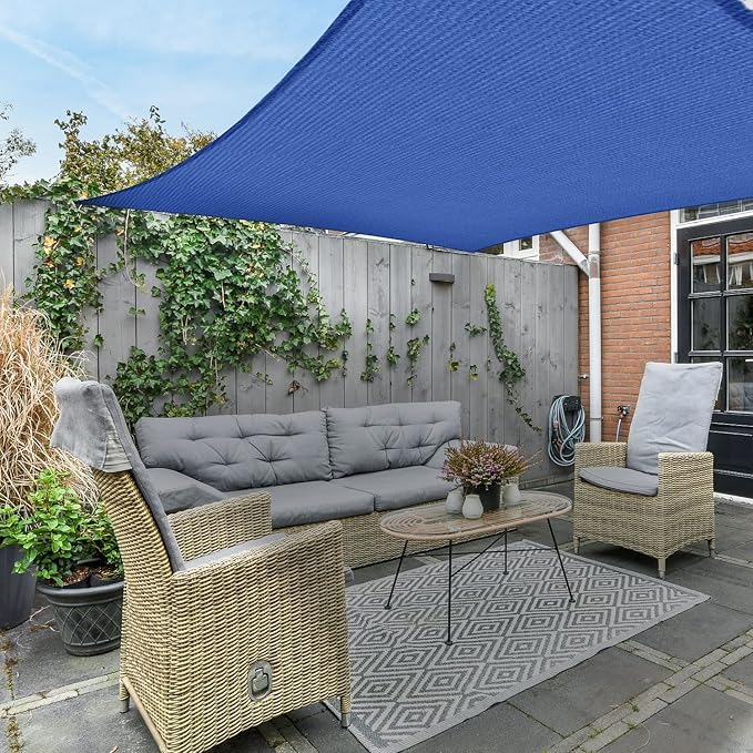 AsterOutdoor Sun Shade Sail Rectangle 8' x 12' UV Block Canopy for Patio Backyard Lawn Garden Outdoor Activities, Blue