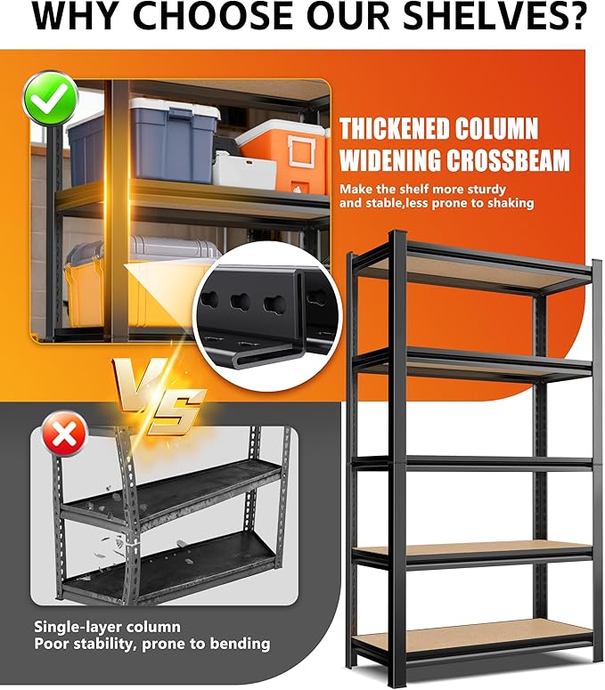 AOAORRG Set of 3 Garage Shelving Heavy Duty Storage Shelves, Metal Adjustable Shelving Unit, Utility Garage Organizer Shelf for Basement, Pantry, Kitchen, Warehouse, 31.5"W x 13.8"D x 71.2"H, Black