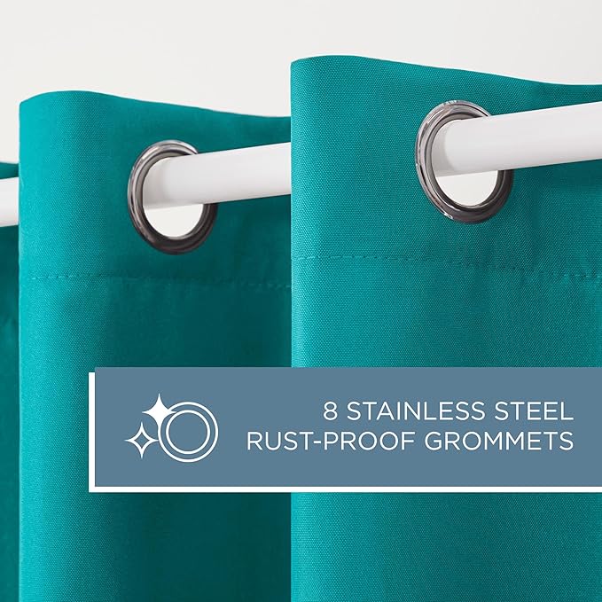 TOWN & COUNTRY BASICS Cabana Solid Heavyweight Indoor Outdoor Curtains, Light Filtering Opacity with Grommet Top, Water Repellent, 2-Pack Set, 54"x108", Teal