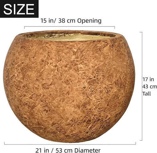17 H x 21" Dia (15" Pot Opening) Round Fiberstone Planter with Drainage Hole, Indoor/Outdoor Large Plant Pot for Home Patio Garden, Ideal for Large Plants-Camel