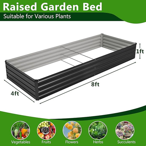 2PCS 8x4x1ft Galvanized Raised Garden Bed Kit,Metal Planter Box for Vegetables,Flowers,Herbs Durable Rust-Resistant Patio Gardening Beds,Black