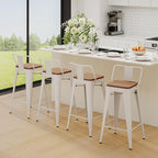 Yongchuang 30 inch Bar Stools Set of 2 Kitchen Bar Height Chairs with Wood Seat Industrial Low Back Metal Barstools Cream White