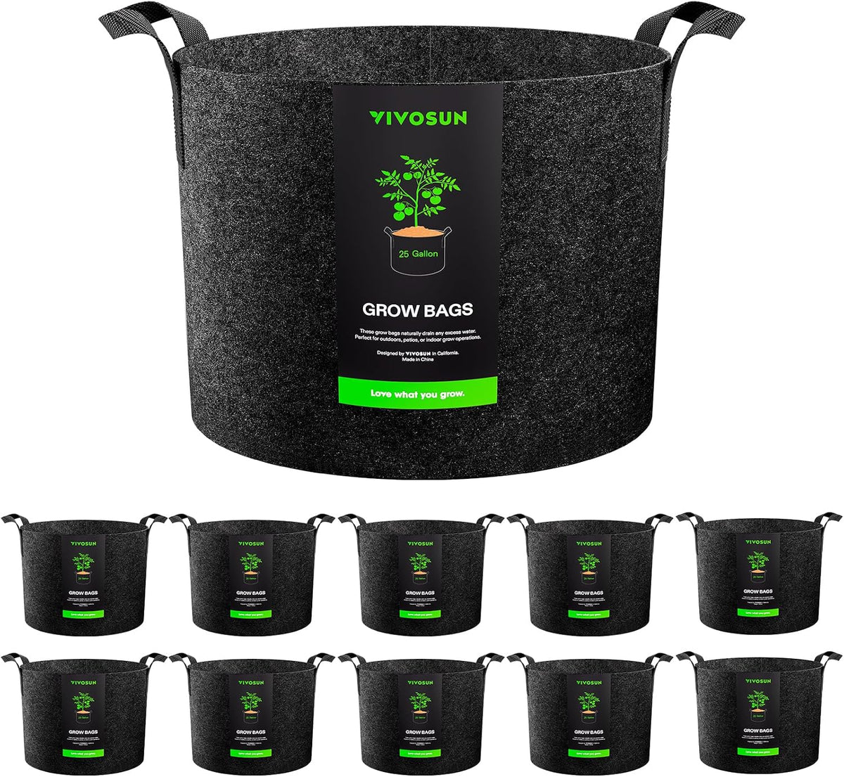 vivosun 10-pack 25 gallon plant grow bags fabric, main product view