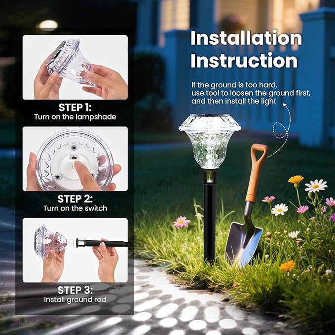 Solar Pathway Lights Garden Decor for Yard, Solar Garden Lights for Outside Waterproof Landscape Lighting, Garden Decorative for Walkway, Driveway, Yard, Landscape, Lawn (8 Pack Cold White)