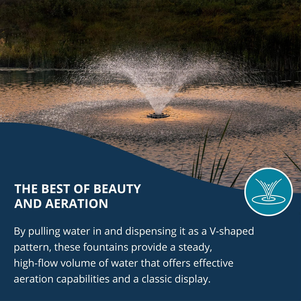 Kasco VFX Series Aerating Pond Fountain - 1/2 Horse Power 120V Single Phase with 200 ft Electric Power Cord | Pond Aerator Pump for Ponds & Lakes | Efficient Pond Aeration Systems