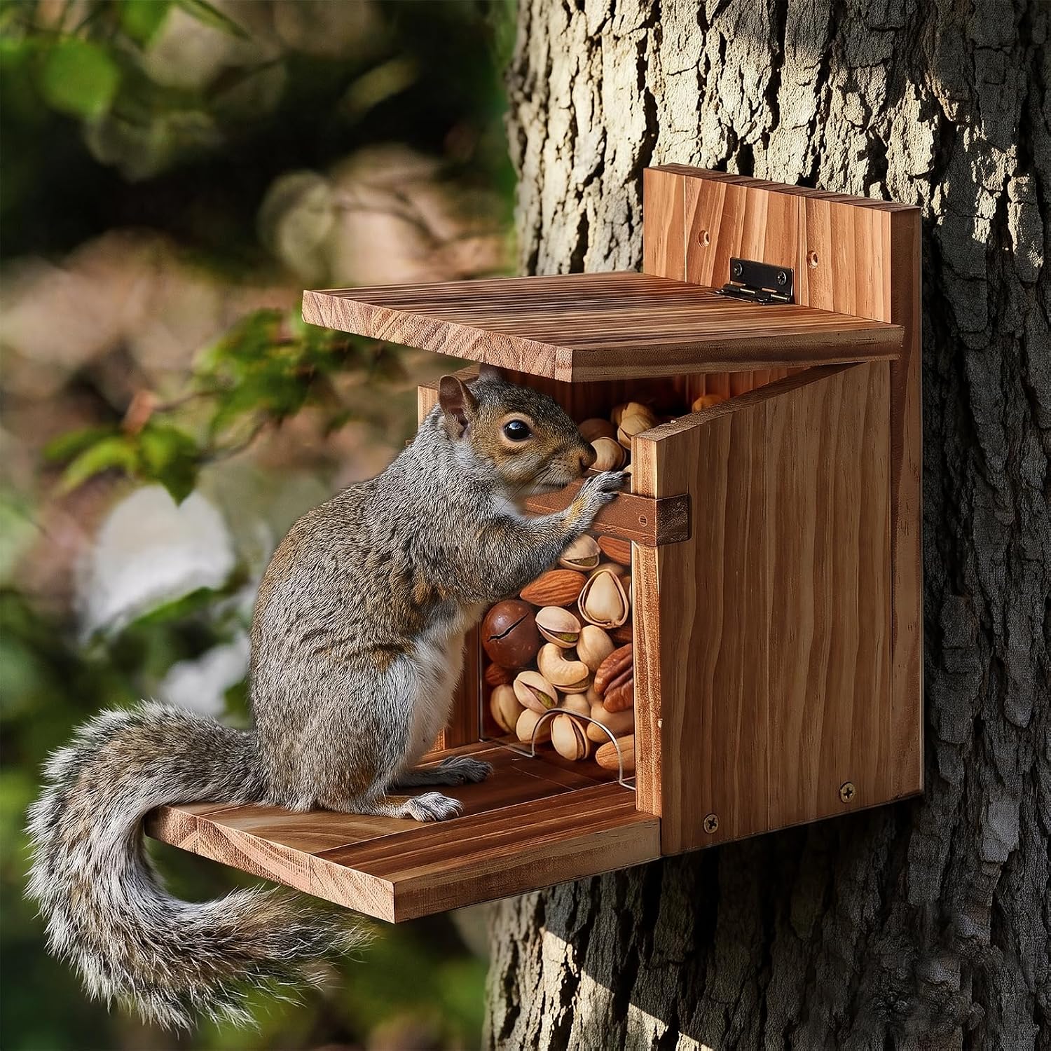 Squirrel Feeders for Outside, Squirrel House for Outdoor - Squirrel Food for Backyard, Chipmunk Feeder, Squirrels Hold Corn & Corn Cob & Peanuts (Brown)