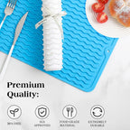 CAKETIME 2 Pack Colorful Silicone Dish Drying Mat for Kitchen Counter Multiple Usage for Cooking Baking Office Coffee Under Sink Accessories Apartment Appliances Pioneer Woman Stuff 15"x11.5" Blue