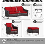 Joyside Wicker Patio Furniture Sets, 7 Pieces Upgraded Large Size Outdoor Furniture with Swivel Rocking Patio Chairs, Two 3-Seat Sofa, Outdoor Ottoman, Thick Cushions, Wide Armrest, Red