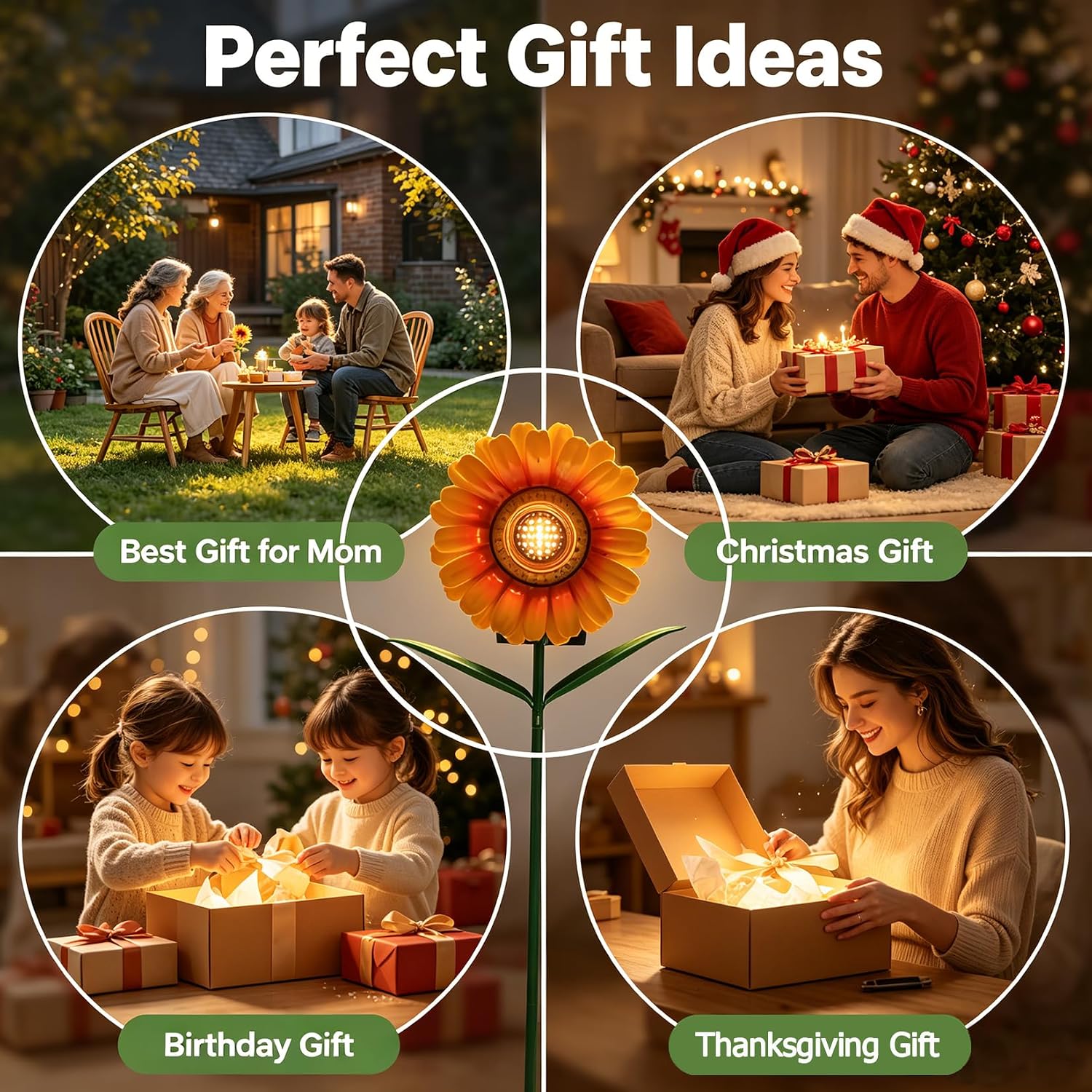 LEDs Solar Sunflowers Stake Lights for Garden Metal Warm White, Memorial Gift - Perfect as Remembrance & Sympathy Gifts (Flower)