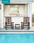 SERWALL Oversized Rocking Chair Outdoor, HDPE Outdoor Rocking Chair, Coffee