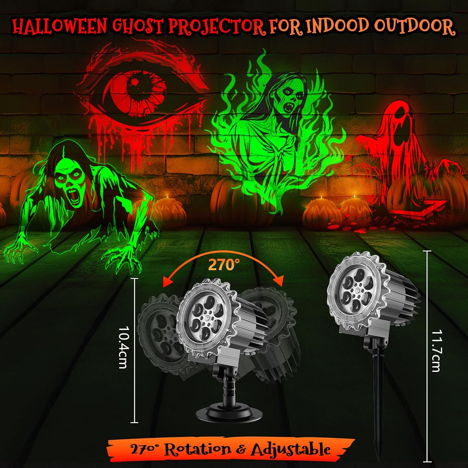 Halloween Projector Lights Outdoor - LED Rotating Skull & Ghost Projection Light, Waterproof Halloween Light Projector, Indoor/Outdoor Decor for Home, Yard, Party, Window & Wall