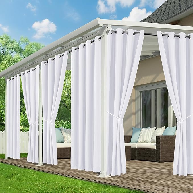 White Outdoor Curtains for Patio Waterproof - 6 Panels Privacy Weatherproof Outside Curtains with Grommets for Pergola, Gazebo, Porch, Cabana, Balcony, 54 x 95 Inch