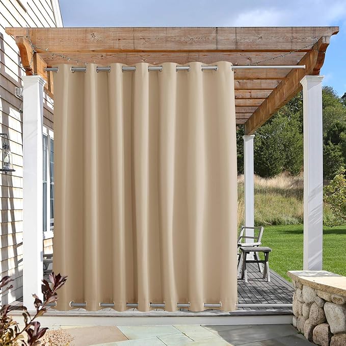 NICETOWN Waterproof Patio Outdoor Curtain and Drape, Extra Wide and Long W100 x L95, Thermal Insulated Top and Bottom Grommet Keep Sun & Rain Out Public Divider for Porch, Biscotti Beige, 1 Panel