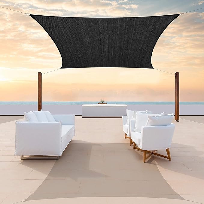ColourTree TAPR1616 Custom Size 11' x 12' Black Sun Shade Sail Canopy UV Block UPF50 Rectangle - Commercial Standard Heavy Duty - 190 GSM - 3 Years Warranty