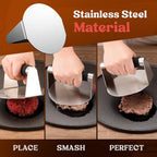 Pisol Smash Burger Press, Hamburger Smasher Tool for Griddle, Stainless Steel Ham Patty Press with Anti-Scald Handle, 5.5" Non Stick Grill Press for Smashburger, Bacon, Ground Beef, Meat, Sausage