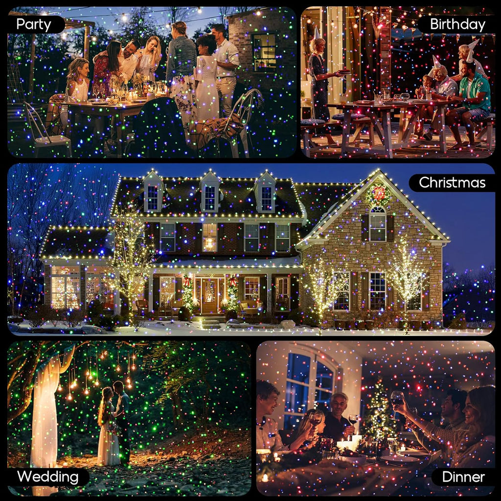 Christmas Projector Lights Outdoor, 3 Color Firefly Light Show, IP65 Waterproof Light Projector Outdoor with Remote Control and Timer, Indoor Projection Lights for House Garden Holiday Xmas Decor