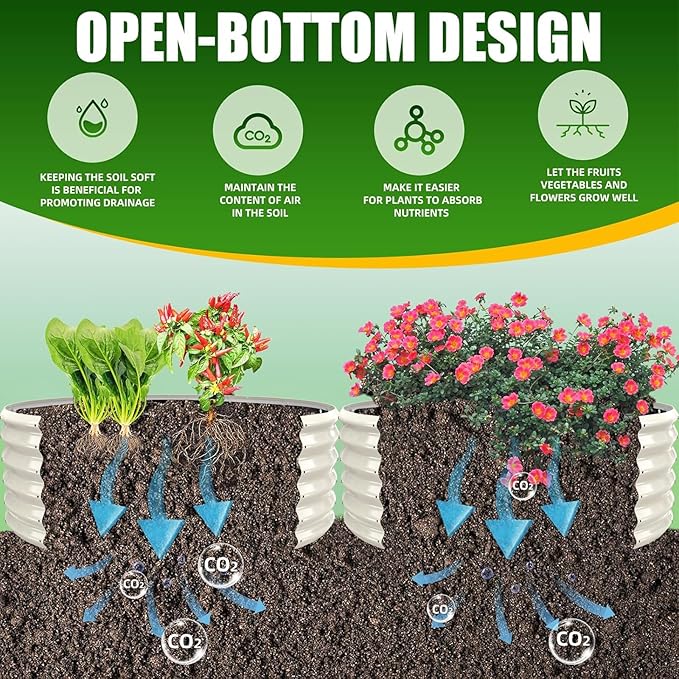 17" Tall Elevated Round Metal Rised Garden Bed- 4'x4' in Size and 0.8MM Thick Durable Planter Box for Vegetables Flowers Succulent at Patio/Garden Outdoor (White, 4FT Diameter)