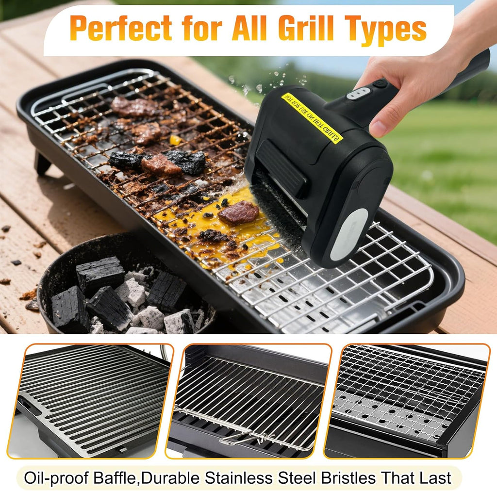 Electric Grill Brush Bristle for Outdoor, Grill Cleaning Brush Rechargeable BBQ Cleaner Brush Head,Safe Grill Brush with Scraper for Cast Iron Stainless-Steel Grates,Black
