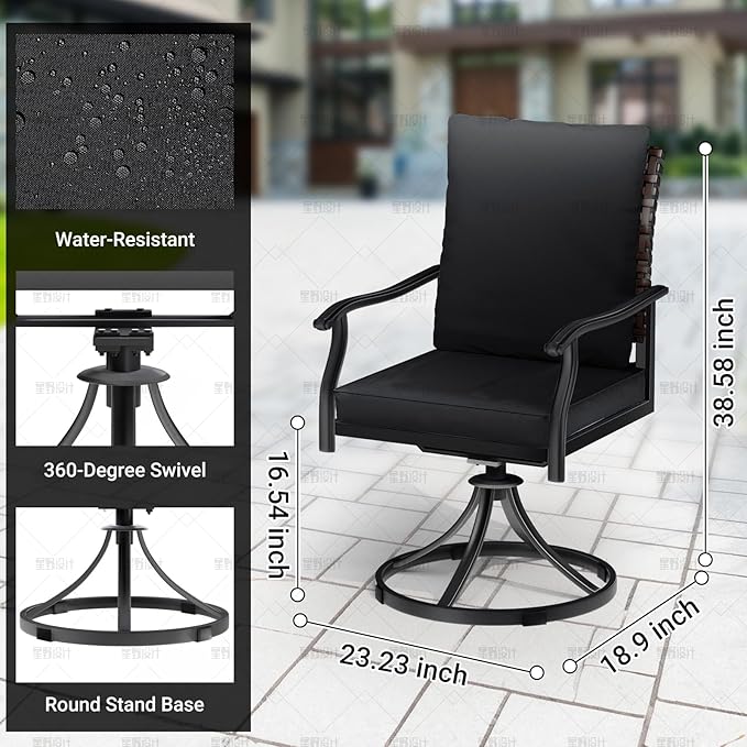 LEVELEVE 5 Piece Outdoor Patio Dining Set with 4 Swivel Dining Chairs & 1 Large Round Dining Table,Bistro Furniture Set for Lawn, Garden, Deck, Backyard and Porch
