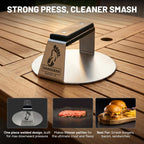 Sasquash Smash Burger Press, Round Stainless Steel, Flat Handle Tool 6 inch | Heavy Duty Welded Construction, Great For Skillet or Cast Iron Cooking, Backyard Grilling Kitchen Essentials, Cookout Ready