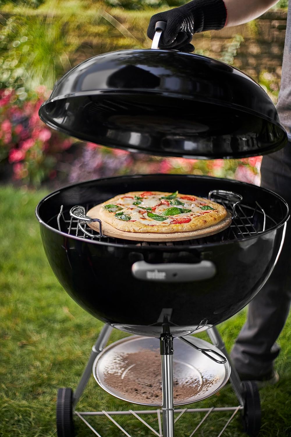 Weber® Gourmet BBQ System Pizza Stone with Carry Rack, 16.7" | Cordierite Stone for Crispy Pizza on Weber® Grills - Grill Accessories