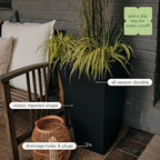 Veradek V-Resin Indoor/Outdoor Taper Planter (Black, 30 inch - 2 Pack with 2 Saucer Trays)