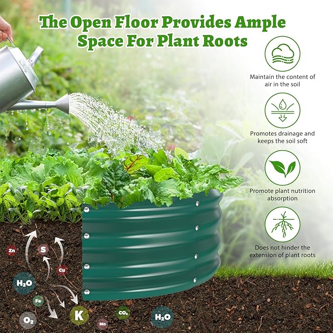 Oval Galvanized Planter Box, Metal Raised Garden Bed - 0.8MM Thick- Ideal for Outdoor Gardening and Planting of Vegetables Flowers Fruits Succulent Plants and Others (Green, 5X2.7X1 FT)