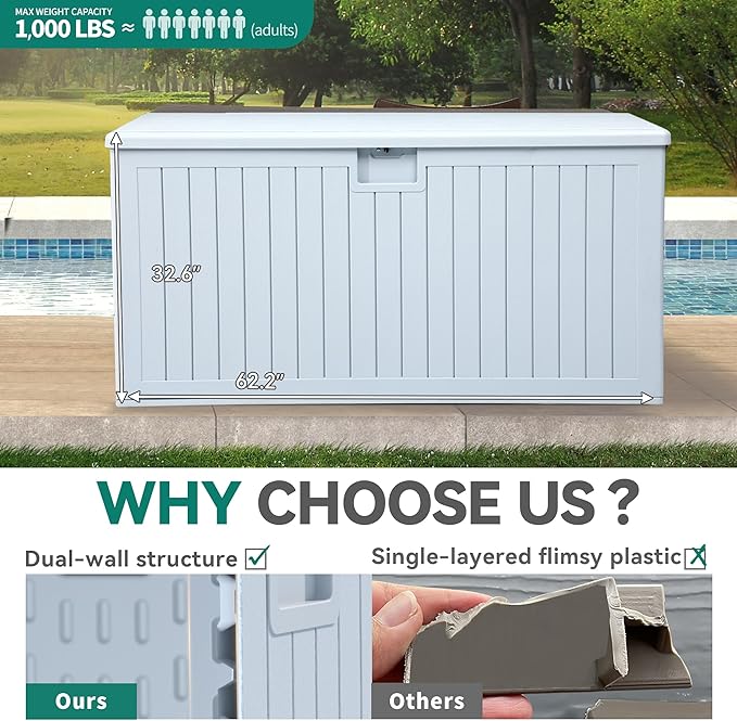 YITAHOME XXL 230 Gallon Large Deck Box,Outdoor Storage for Patio Furniture Cushions,Garden Tools with Flexible Divider,Waterproof,Lockable (White)