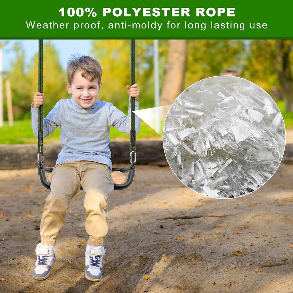 SELEWARE 2ft Tree Swing Rope Hammock Straps Hanging Kit - Fast & Easy Install for Hammock Chair, Tire Swing - Indoor/Outdoor Playground Accessories - Green, 2 Pack