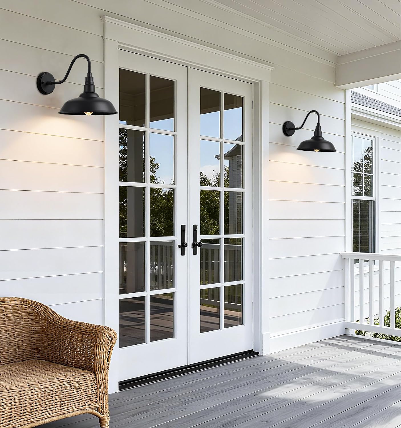 10" Outdoor Gooseneck Barn Light, Black Industrial Farmhouse Outdoor Wall Light Fixture, Suitable for Garages, Porches, Sheds, and Barns, 2-Pack