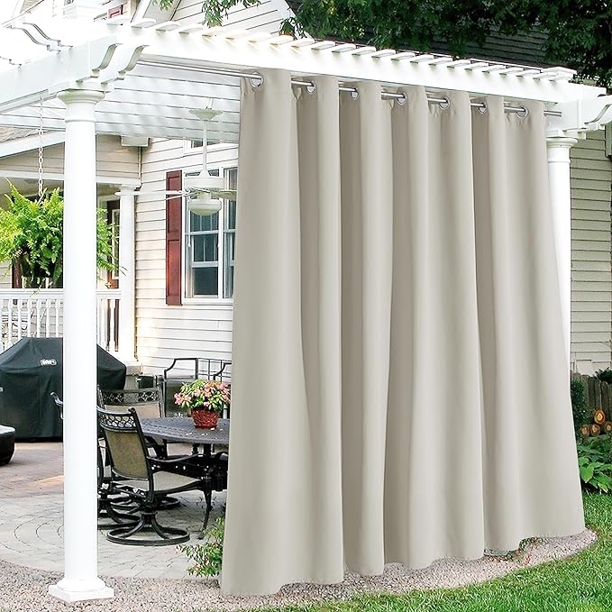 RYB HOME Extra Wide Outdoor Curtains for Patio Waterproof Heavy Duty Thermal Insulated in Summer Full Coverage Privacy for Gazebo, Cabana & Pergola, W100" x L108", Natural, 1 Panel