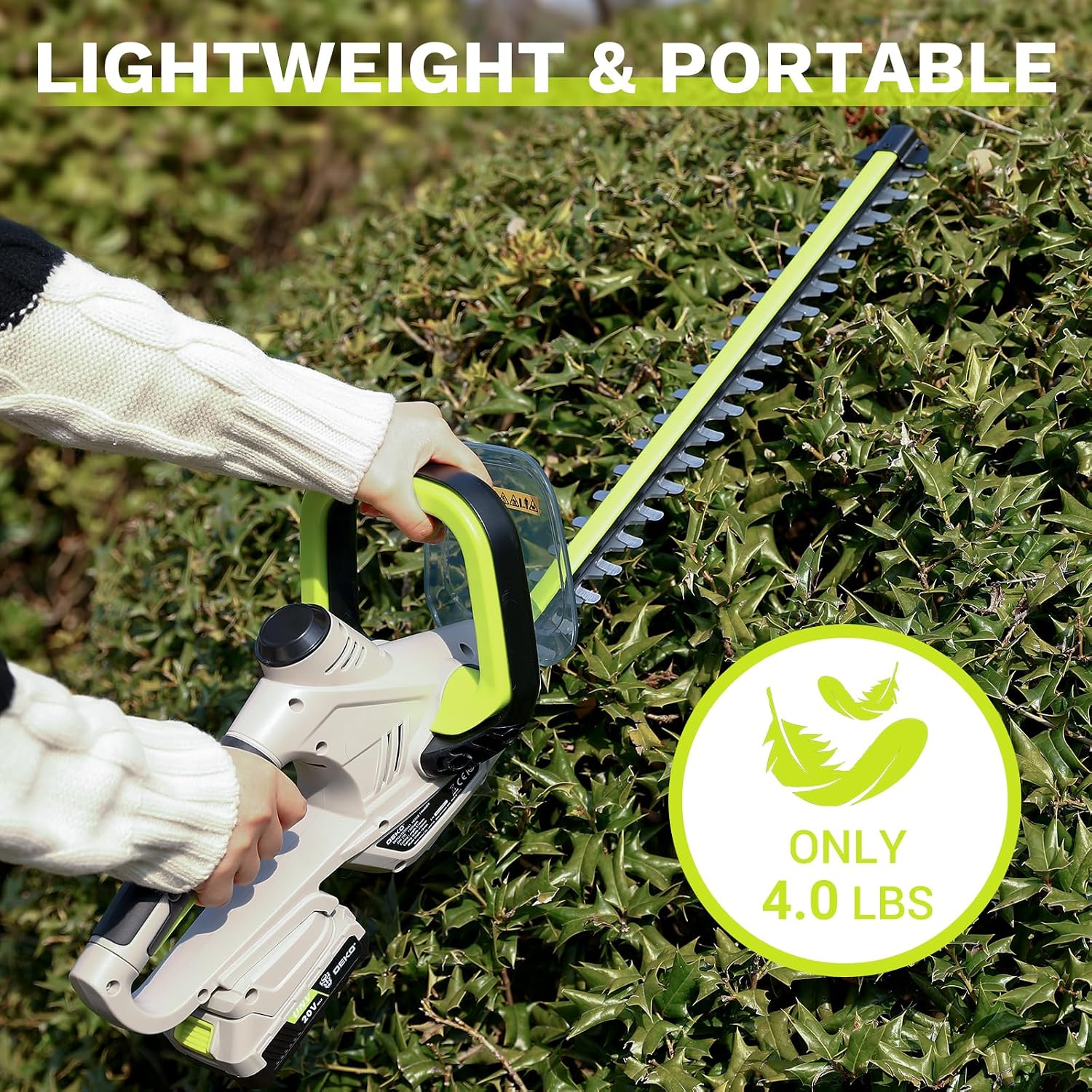 Hedge Trimmer Cordless: DEKOPRO 20V Electric Hedge Trimmers Cordless with Battery, 20″ Bush Trimmer Shrub Trimmer for Yard, Garden, Lawn