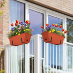 CADUKE Railing Planter Boxes Deck 2 Pack Railing Flower Box with Adjustable Bracket 17 Inch Window Boxes Rectangle Window Deck Hanging Planters Boxes for Outdoor Patio, Red