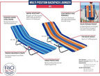 Rio Beach Portable Lay Flat Folding Backpack Beach Lounge Chair with Backpack Straps and Storage Pouch, Blue and Red