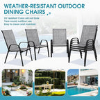 Outdoor Stackable Chairs Set of 6, Stacking Patio Chairs with Textilene Fabric, Outside Furniture for Garden Backyard Balconie Poolside Deck, Grey
