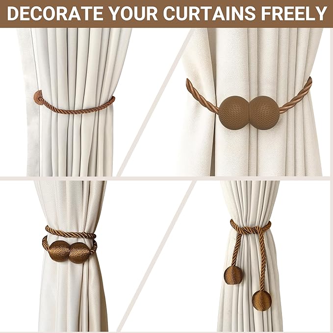 Hion Magnetic Curtain Tiebacks Dark Brown 2pcs, Curtain Tiebacks Buckles Holdbacks Holders Hooks Clip for Home Bedroom Office Decorative Curtain