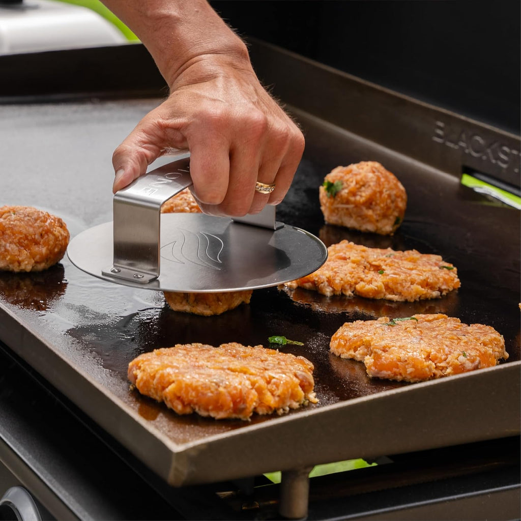 BLACKSTONE Smash & Sear Press – Stainless Steel Burger Smasher | Griddle & Grill Tool, Hamburger & Patty Maker, Panini & Sandwich Press, Meat & Veggie Compatible, Bacon Press