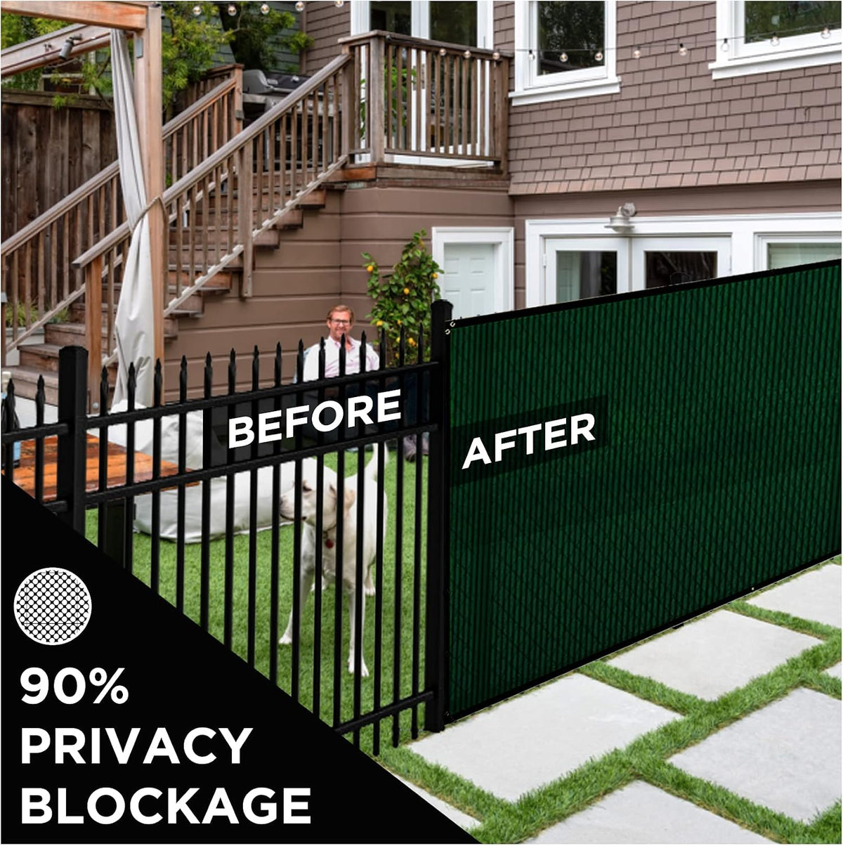 chain link fence privacy screen 6'x25' green, windscreen showing dimensions