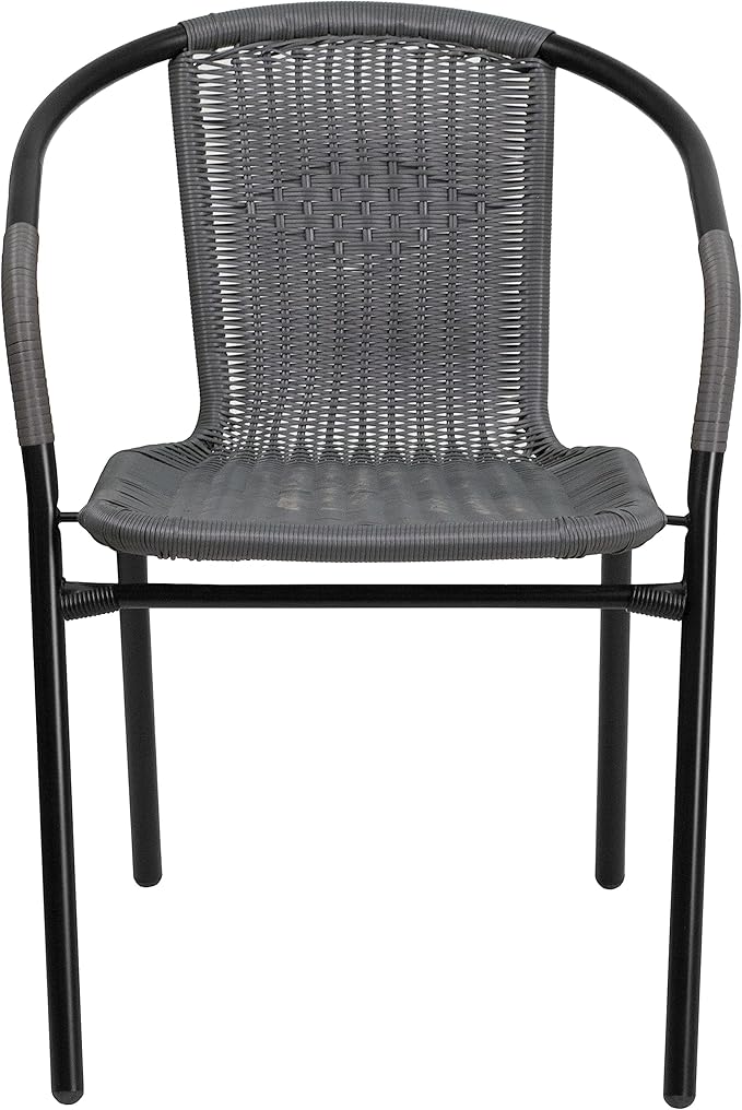 Flash Furniture Lila 2 Pack Gray Rattan Indoor-Outdoor Restaurant Stack Chair