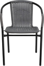 EMMA + OLIVER Set of 4 Modern Rattan Indoor/Outdoor Stack Chairs, Stacking Rattan Patio Chairs with Curved Back and Cross Bracing, Gray