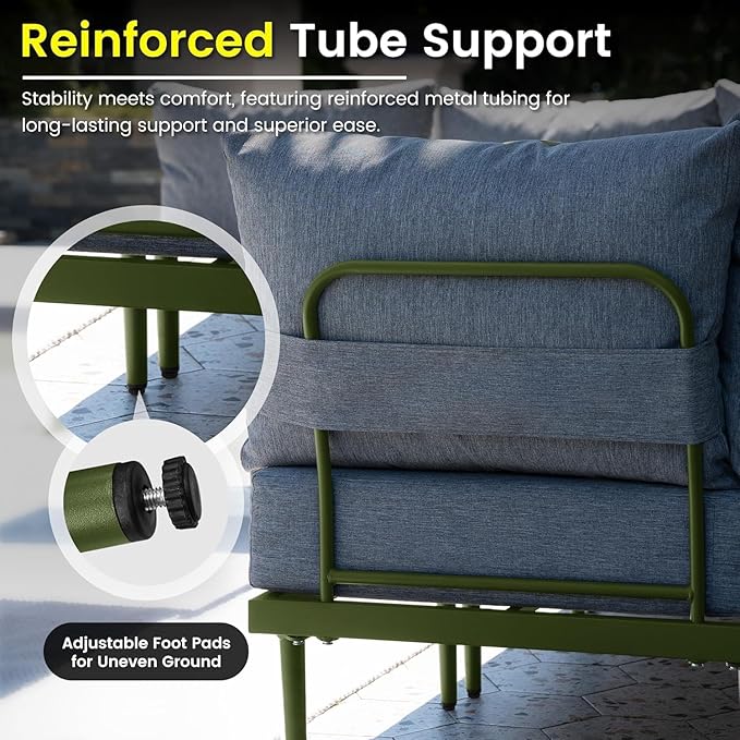 Sundale Outdoor 9 Pieces Patio Furniture Set, U-Shaped Outdoor Sectional Sofa with 6 Inch Olefin Cushion and Coffee Table, Modern Metal Outdoor Conversation Sets for Backyard, Poolside