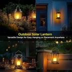 Solar Lantern Outdoor & Indoor Use – Hanging Solar Lights with Realistic Flickering Flameless Candle, Weatherproof for Gardens, Patios, Trees, and Lawns (Black, 4 Pack)