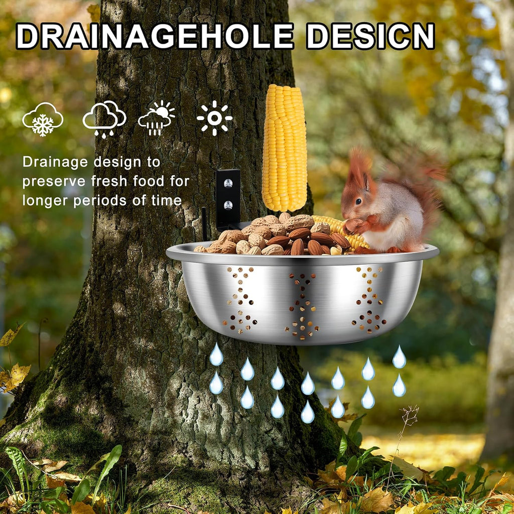 Metal Squirrel Feeders for Outside with Hanging Feeder, Durable Bowl Tree Mounted of Chipmunk Feeder, Squirrel House for Outdoor, Squirrel Food for Backyard, Corn Cob, Peanuts (8.5Inch 2-Rod)