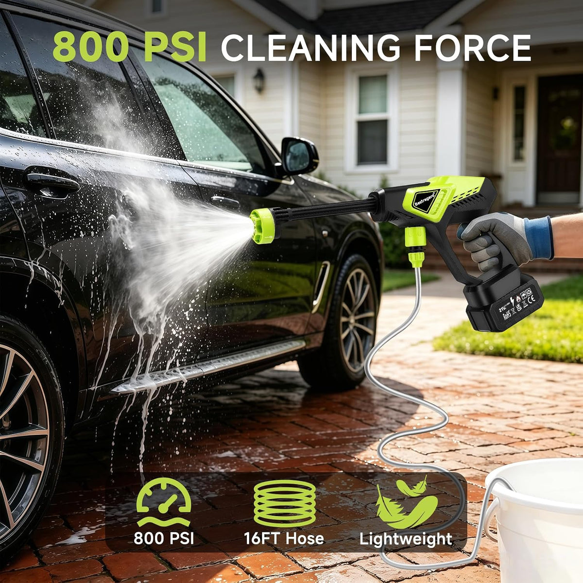 cordless portable washer battery operated, 800 psi portable, side view